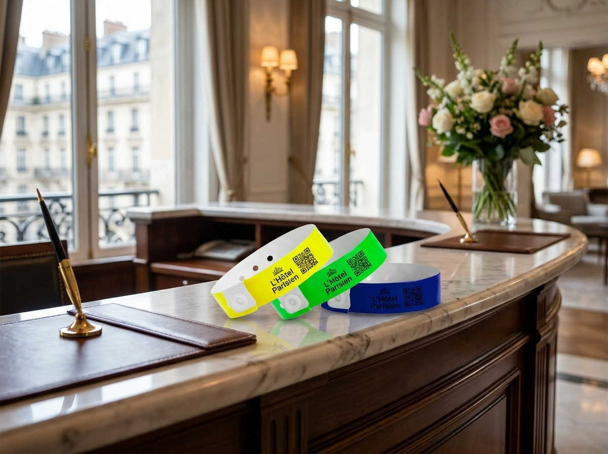 bracelets identification personnalisés pour hôtel resort à Paris avec logo et QR code