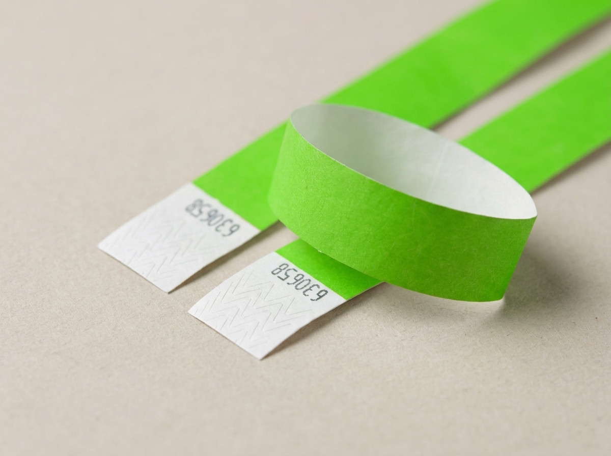Comparaison côte à côte d'un bracelet en papier froissé après une journée de port et d'un bracelet en Tyvek encore intact